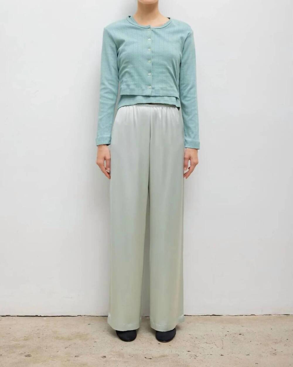 NEW LESET pointelle crop cardigan in eucalyptus